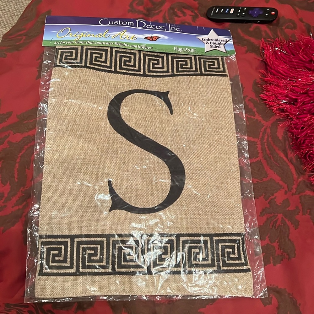 NWT S initial garden flag 12x18 new in package double sided burlap
